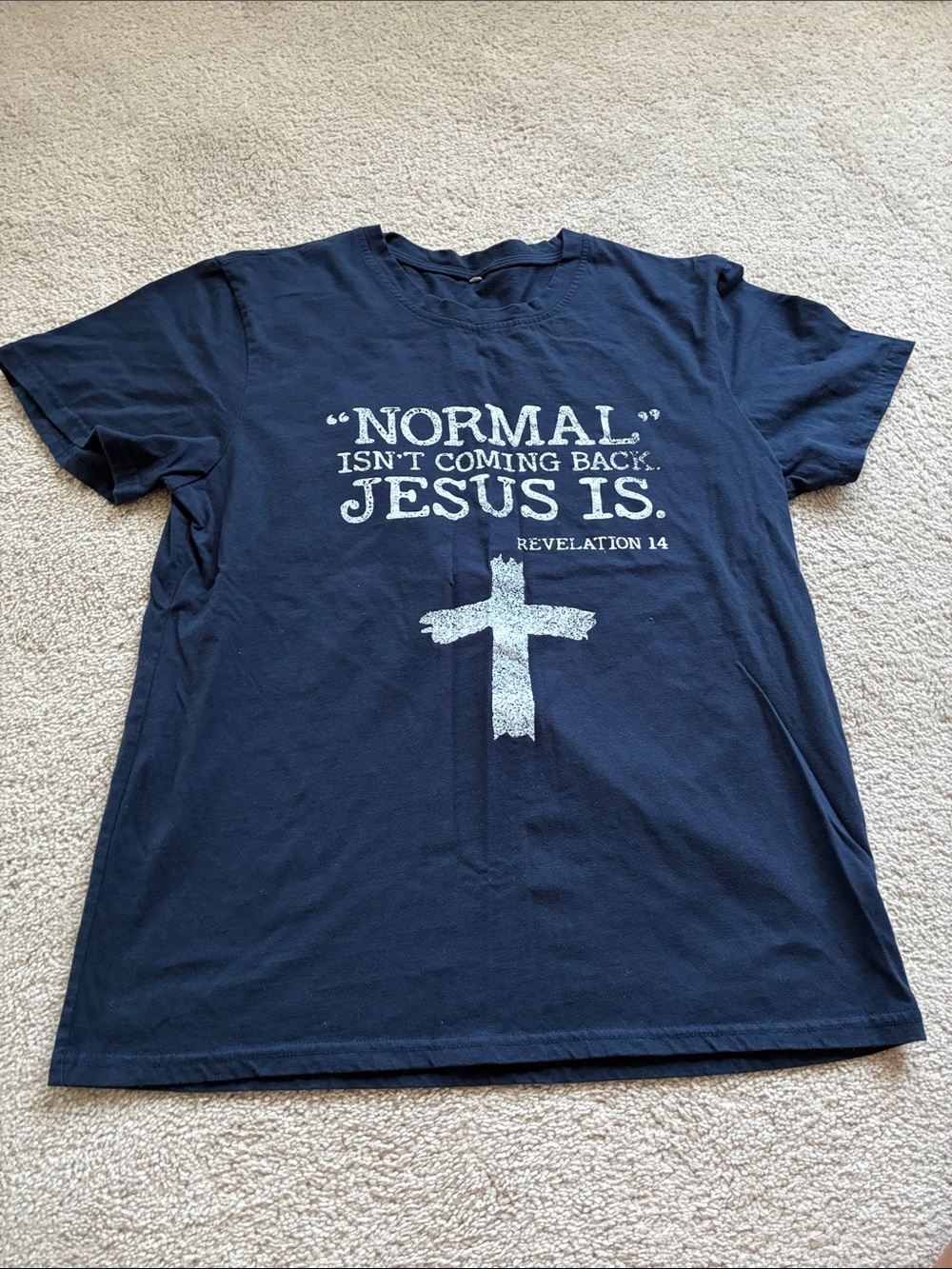 Unisex Graphic Christian Tee - Navy with White Print size M
